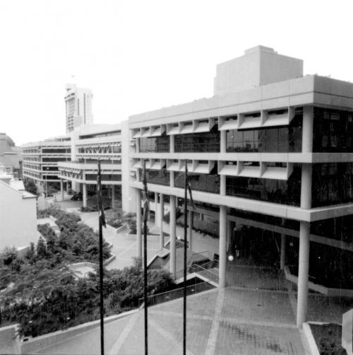 State Works Centre exterior architecture, George Street, Brisbane, June 1987